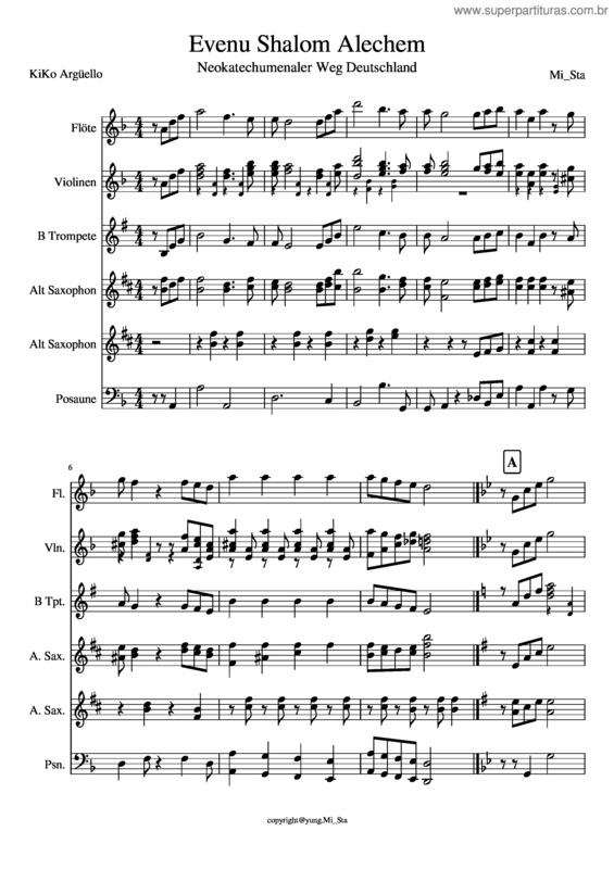 Partitura da música Evenu Shalom Alechem