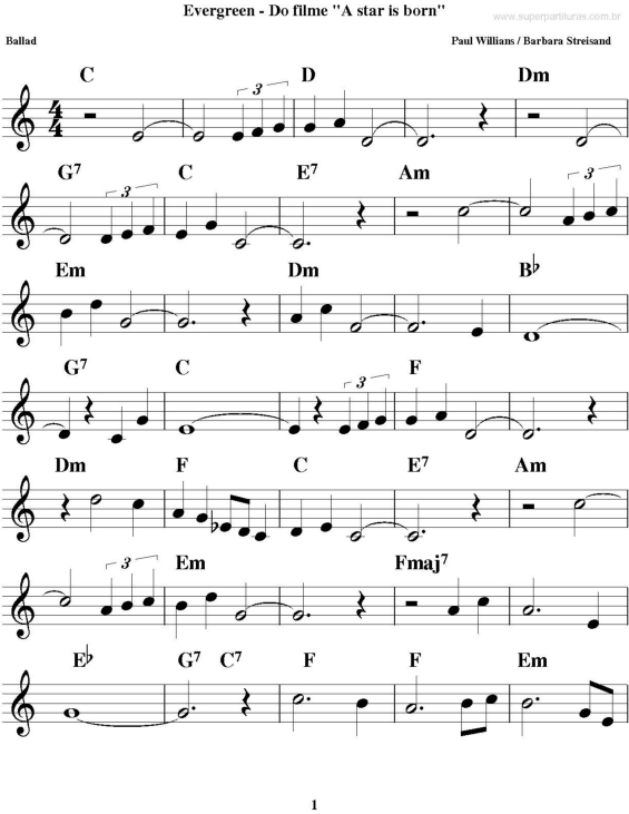 Partitura da música Evergreen (A Star Is Born)