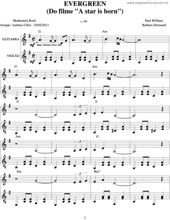 Partitura da música Evergreen v.3