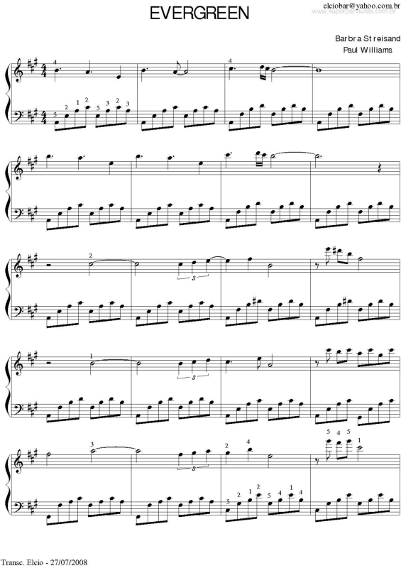 Partitura da música Evergreen