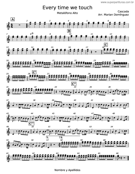 Partitura da música Every Time We Touch – Cascada v.4