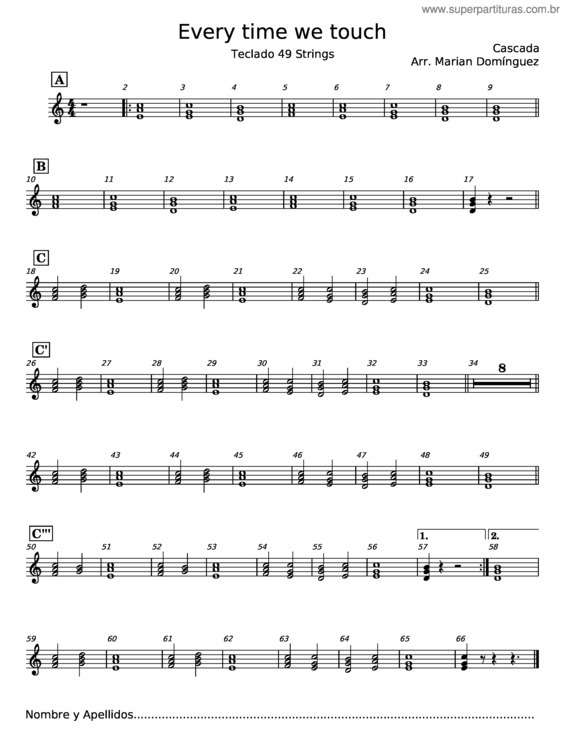 Partitura da música Every Time We Touch – Cascada