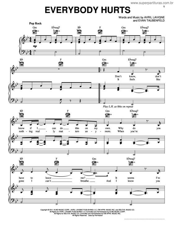 Partitura da música Everybody Hurts v.2