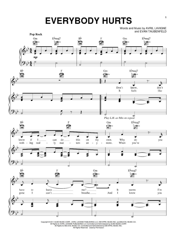 Partitura da música Everybody Hurts