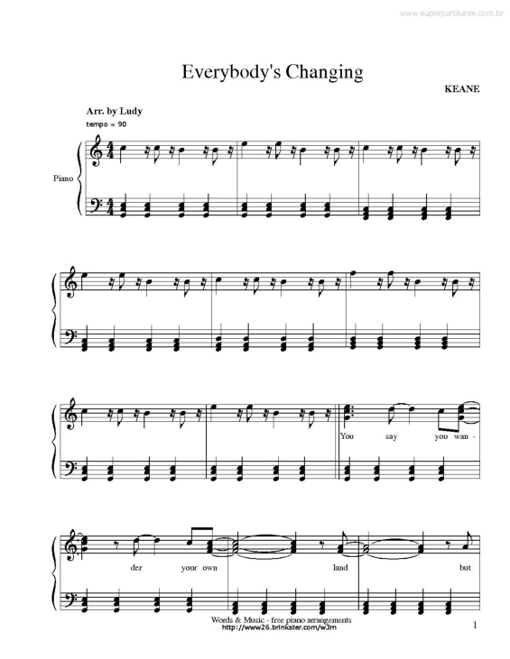 Partitura da música Everybody`s Changing