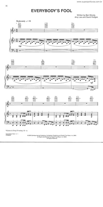 Partitura da música Everybody`s Fool v.2