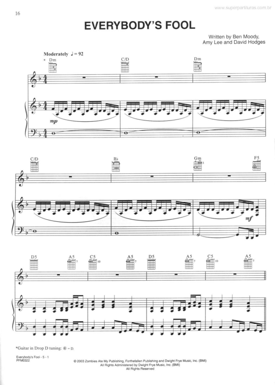 Partitura da música Everybody`s Fool