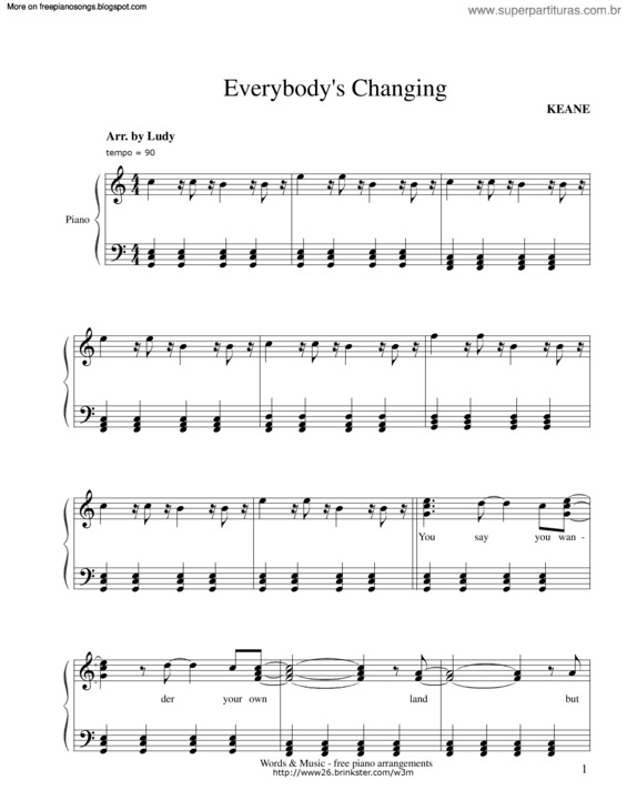 Partitura da música Everybodys Changing v.2