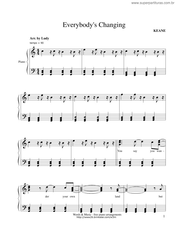 Partitura da música Everybodys Changing