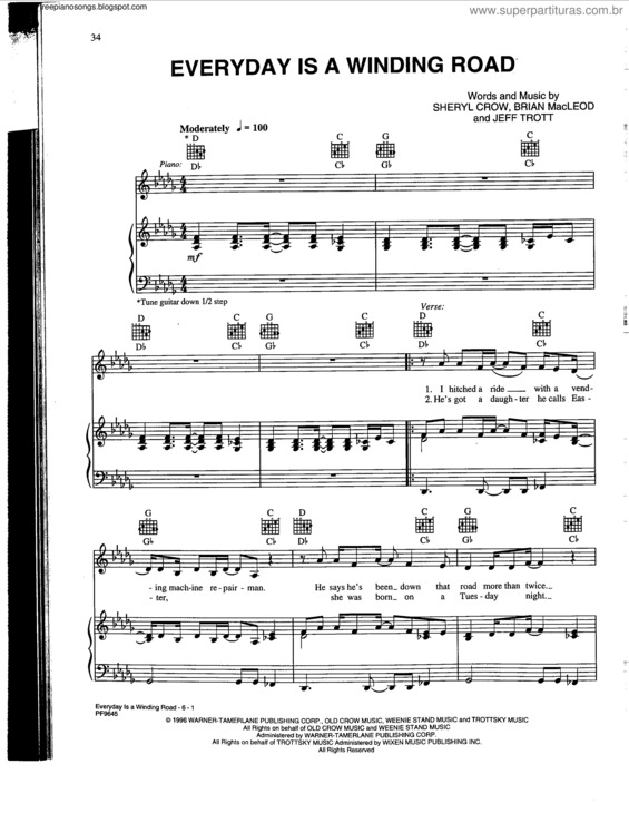 Partitura da música Everyday Is A Winding Road v.2