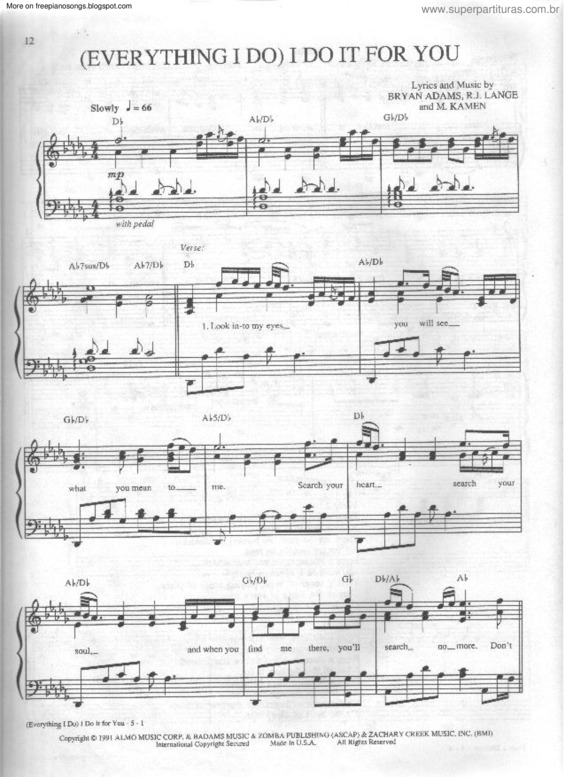 Partitura da música Everything I Do v.5