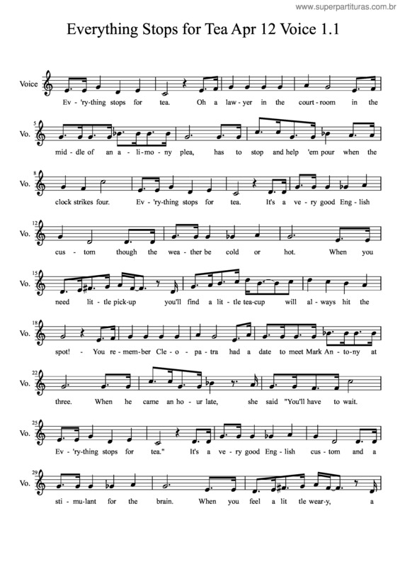 Partitura da música Everything Stops For Tea Apr 12 Voice 1 Solo