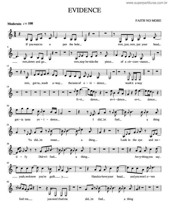 Partitura da música Evidence – Faith No More