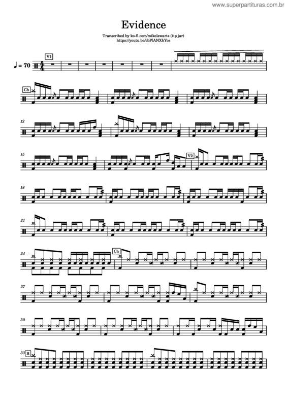 Partitura da música Evidence – Josh Baldwin