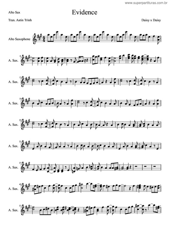 Partitura da música Evidence Alto Sax