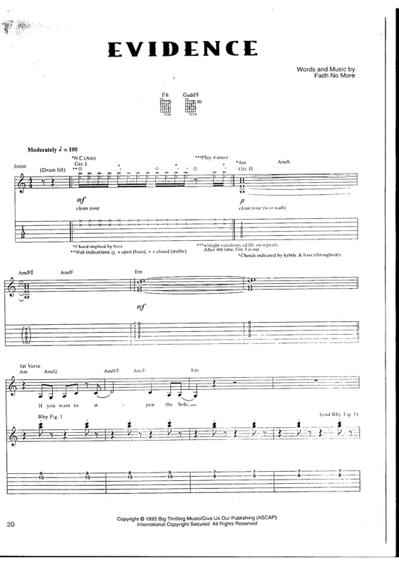 Partitura da música Evidence