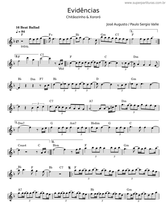 Partitura da música Evidencias v.16