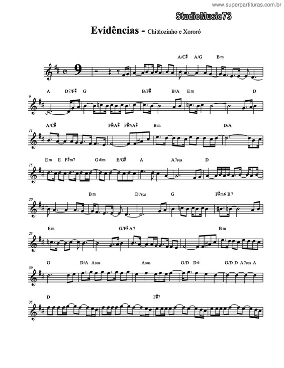 Partitura da música Evidências v.2