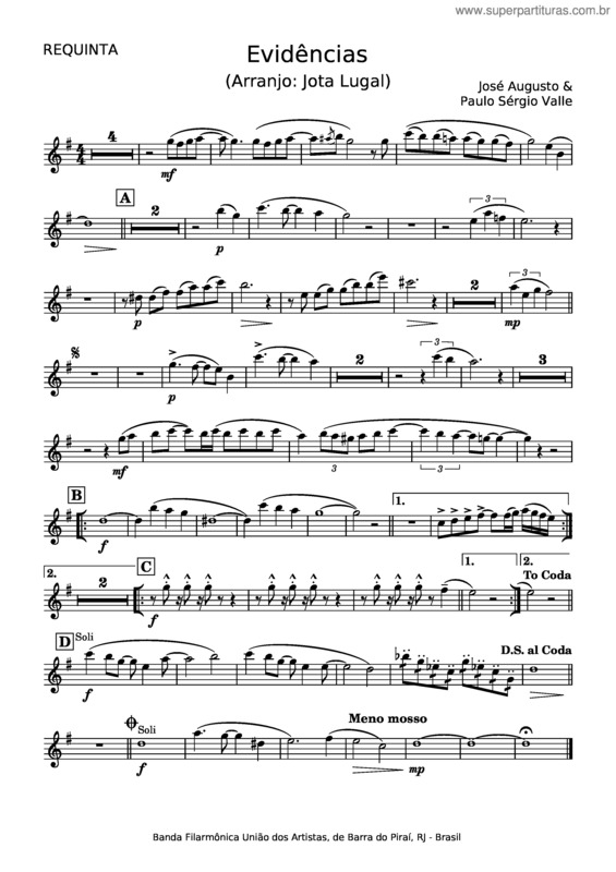 Partitura da música Evidencias v.23