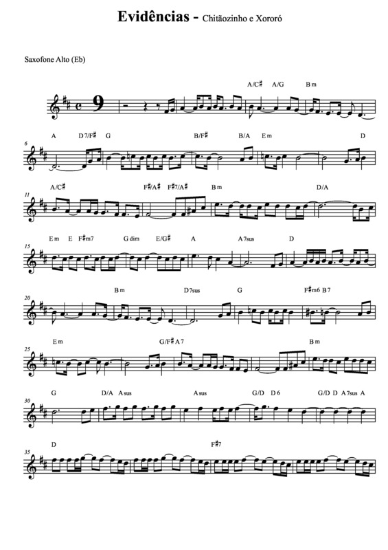 Partitura da música Evidências v.3