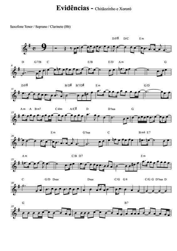 Partitura da música Evidências v.4