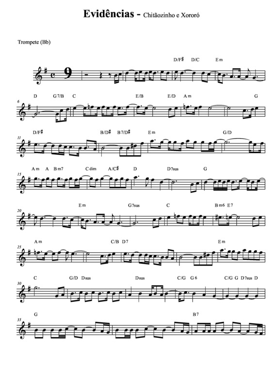 Partitura da música Evidências v.5