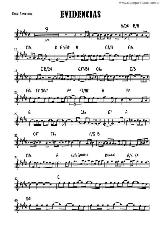 Partitura da música Evidências v.6