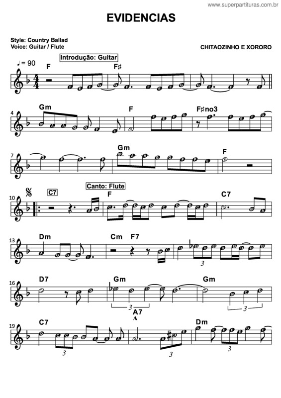 Partitura da música Evidências v.8