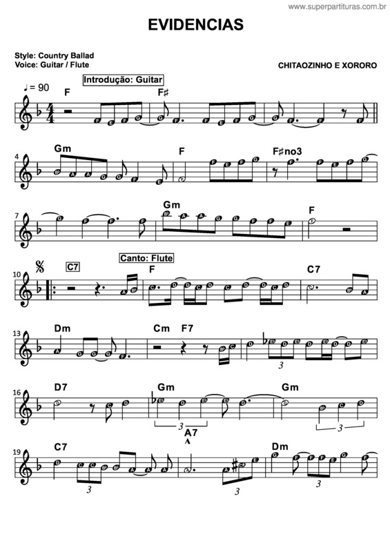 Partitura da música Evidências v.8