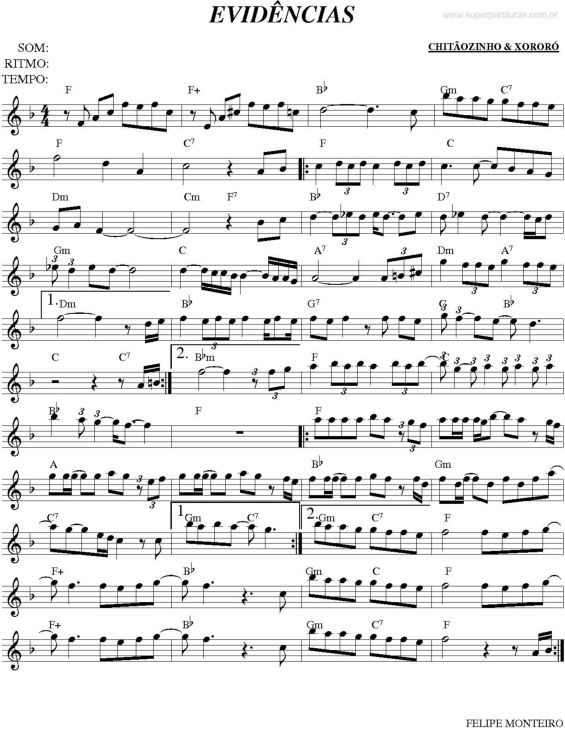 Partitura da música Evidências