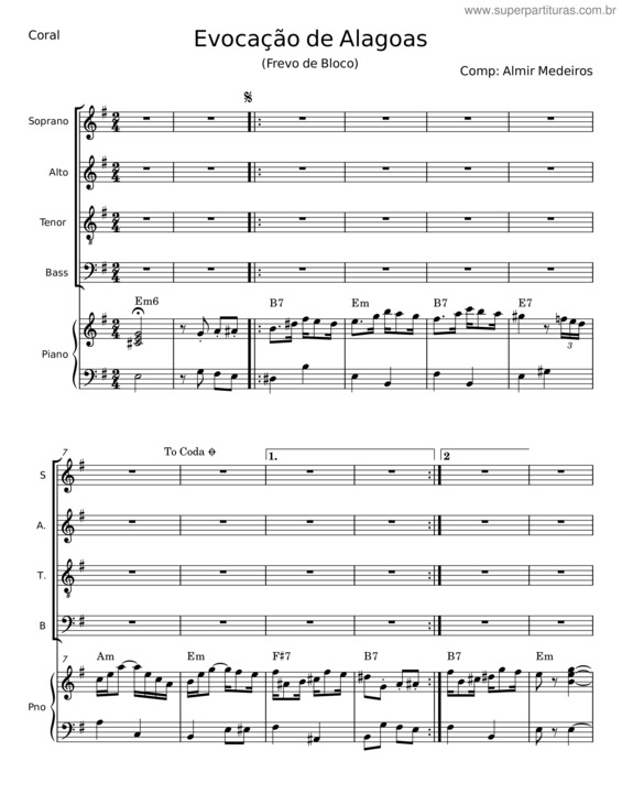 Partitura da música Evocação De Alagoas