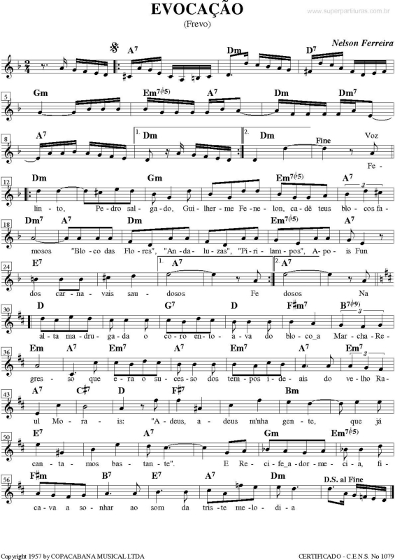 Partitura da música Evocação