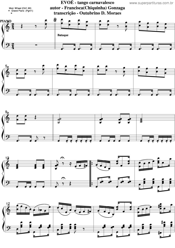 Partitura da música Evoé