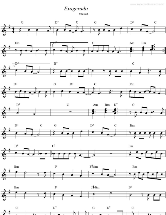 Partitura da música Exagerado