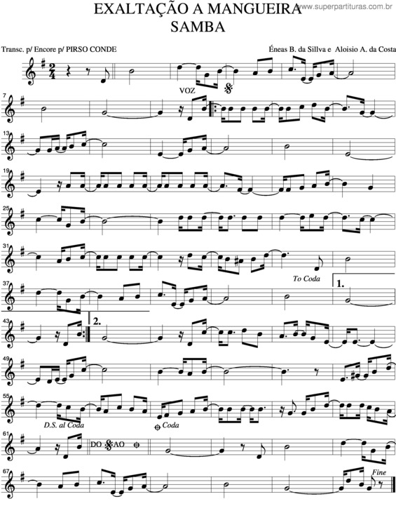 Partitura da música Exaltação À Mangueira