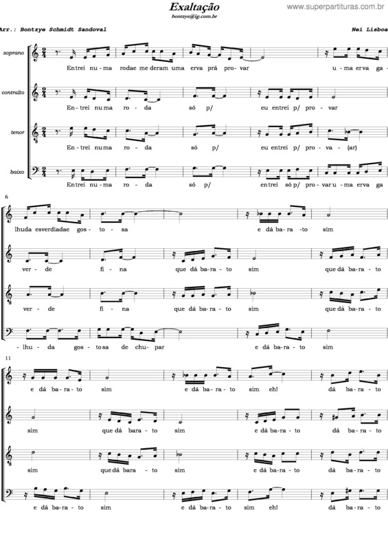 Partitura da música Exaltação