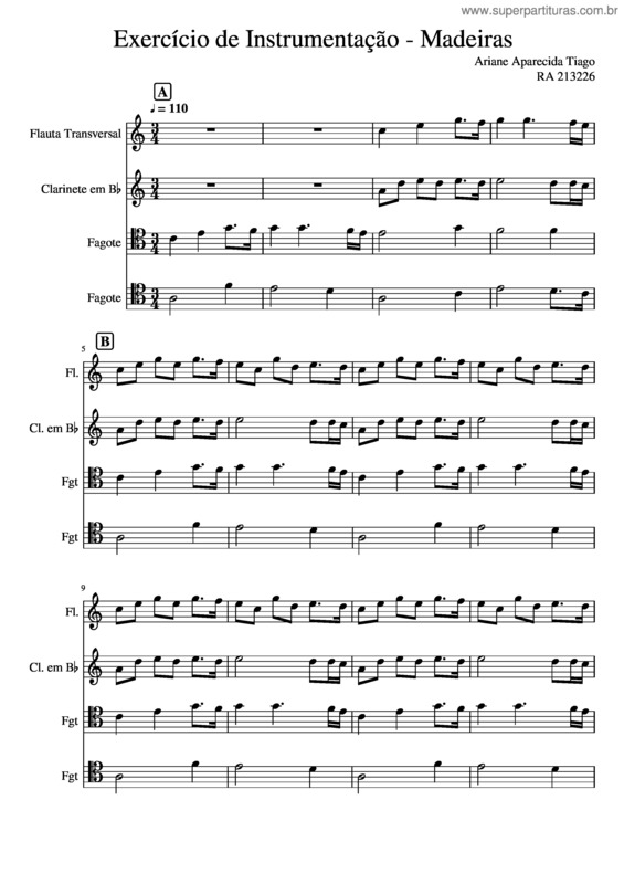 Partitura da música Exercício  De  Instrumentação–Madeiras