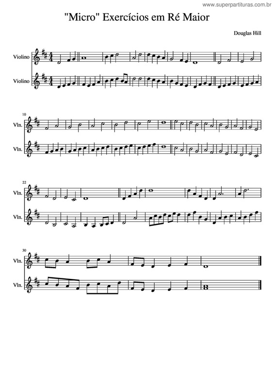 Partitura da música Exercício Em Ré Para Dois Violinos