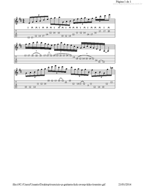 Partitura da música Exercício Para Guitarra Lick Sweep