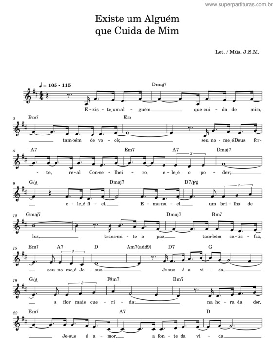 Partitura da música Existe Um Alguém Que Cuida De Mim – J. S. M.