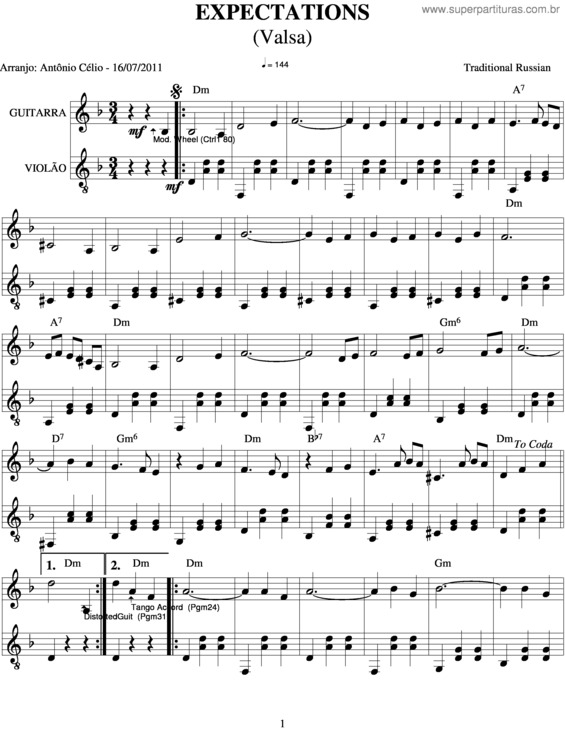 Partitura da música Expectations