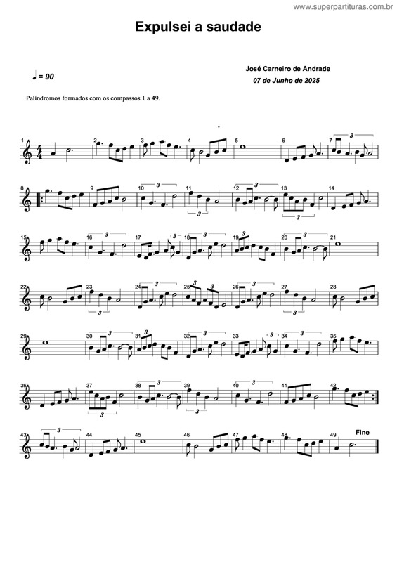 Partitura da música Expulsei A Saudade