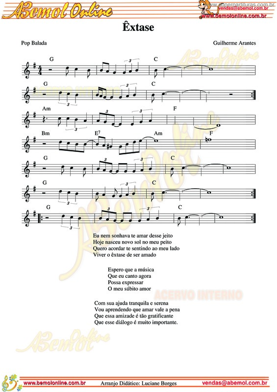 Partitura da música Extase v.7