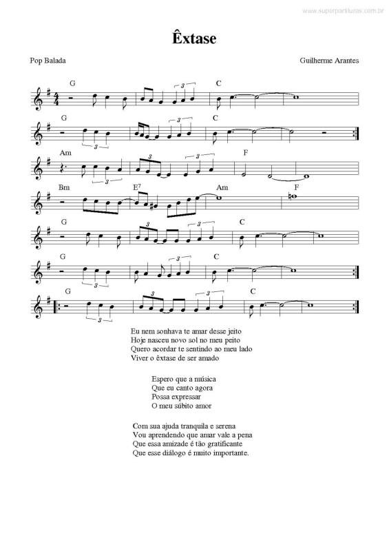 Partitura da música Êxtase