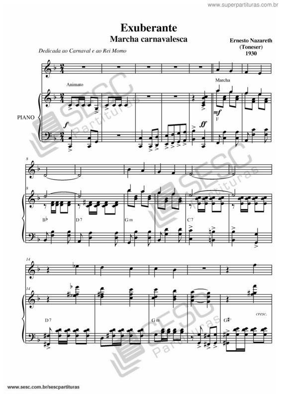 Partitura da música Exuberante