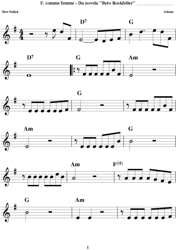 Partitura da música F. Comme Femme