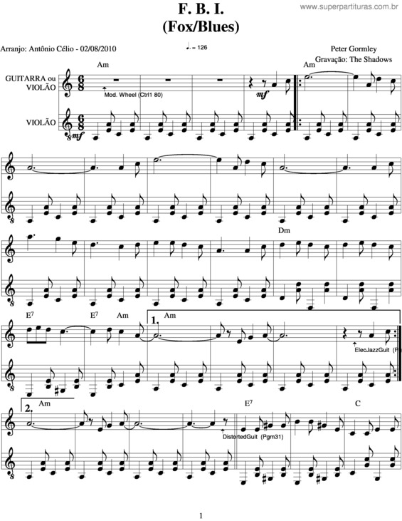 Partitura da música F.B.I.