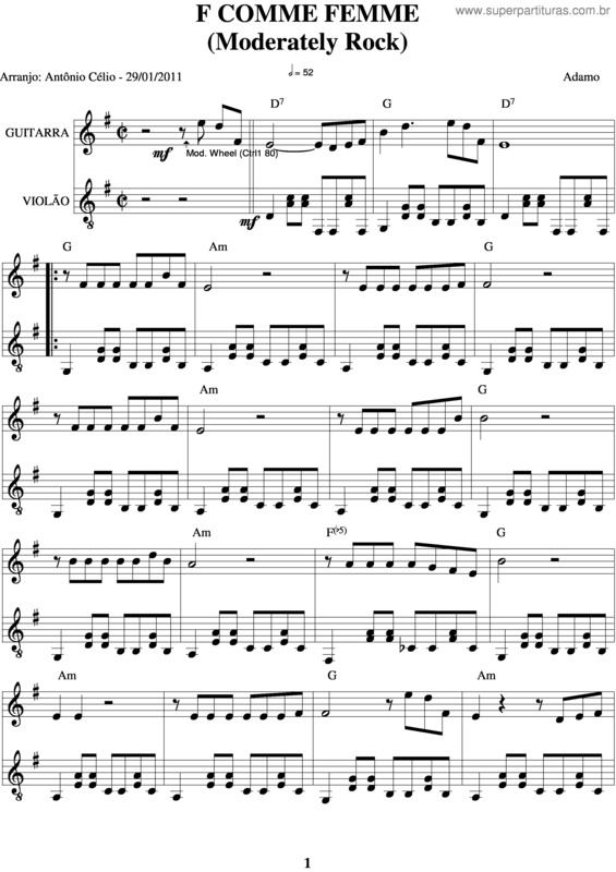 Partitura da música F Comme Femme