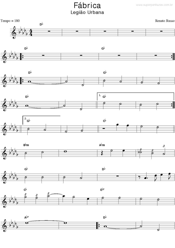 Partitura da música Fábrica