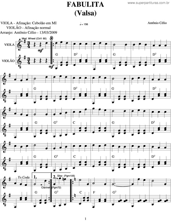 Partitura da música Fabulita